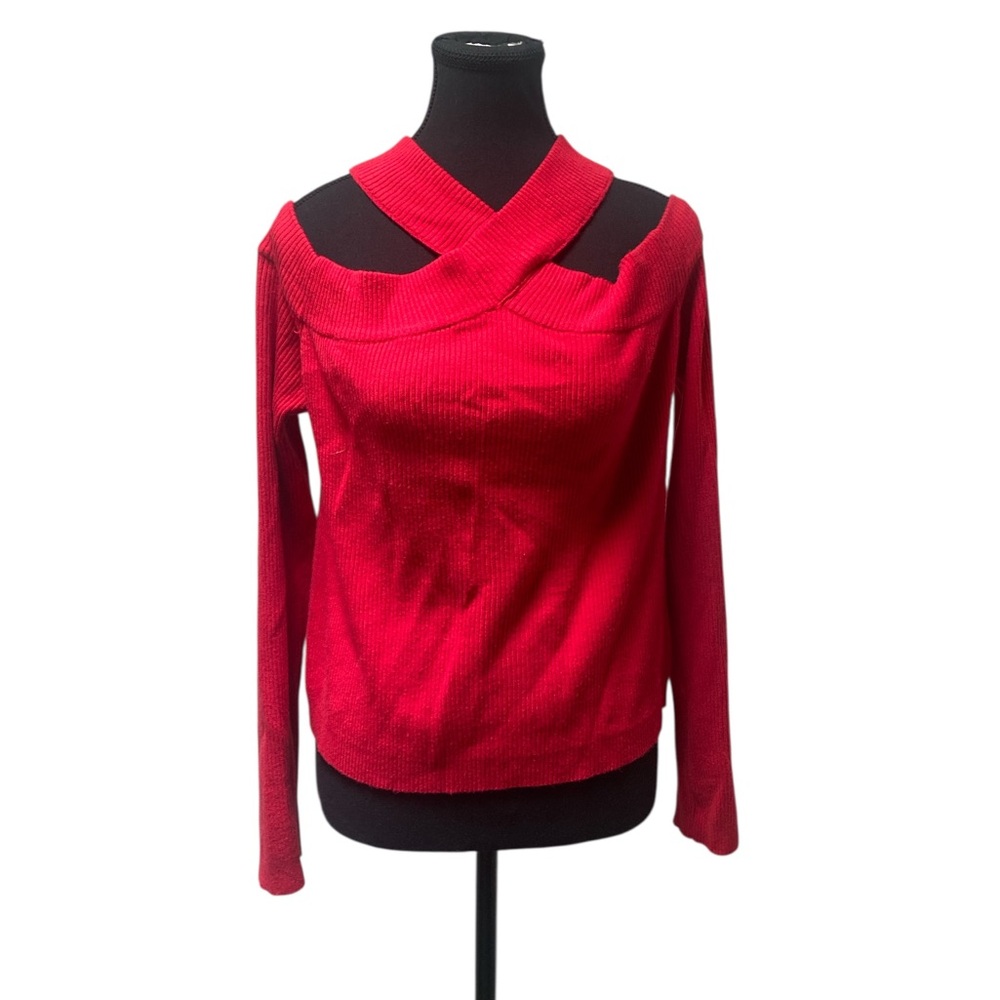 Lulu's Red Cold Shoulder Knit Sweater GUC L
